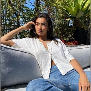 UO Carara Boxy Button-Front Top